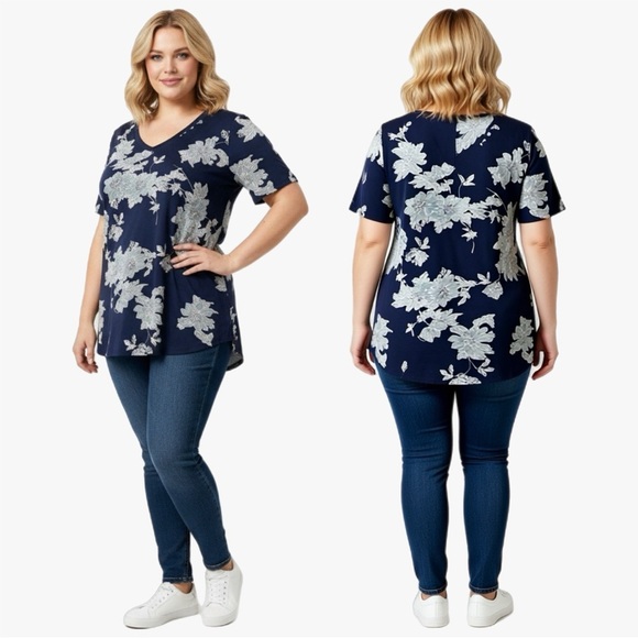 LuLaRoe Tops - ➕ LuLaRoe Floral Print Christy T V Neck Short Sleeve Top Womens Plus Size 2X